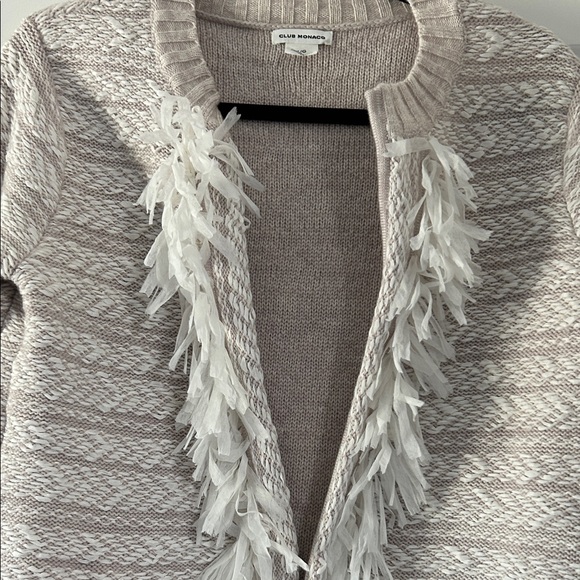Club Monaco Sweaters - Club Monaco Beige and White Cardigan with Fringe